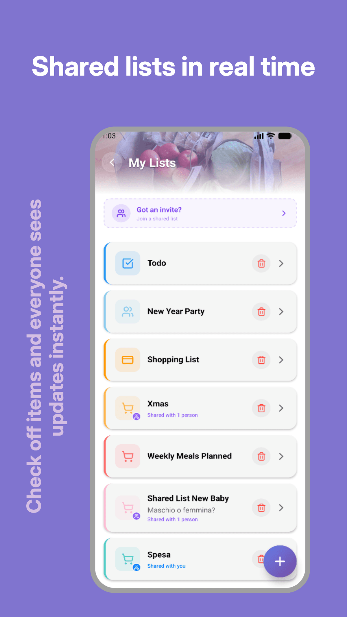Shared shopping lists